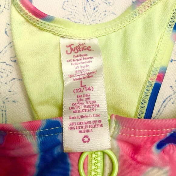 JUSTICE Girls Swimsuit Tankini Swim Tank Bikini Size L 12/14 Tie Dye Zip - Picture 15 of 16